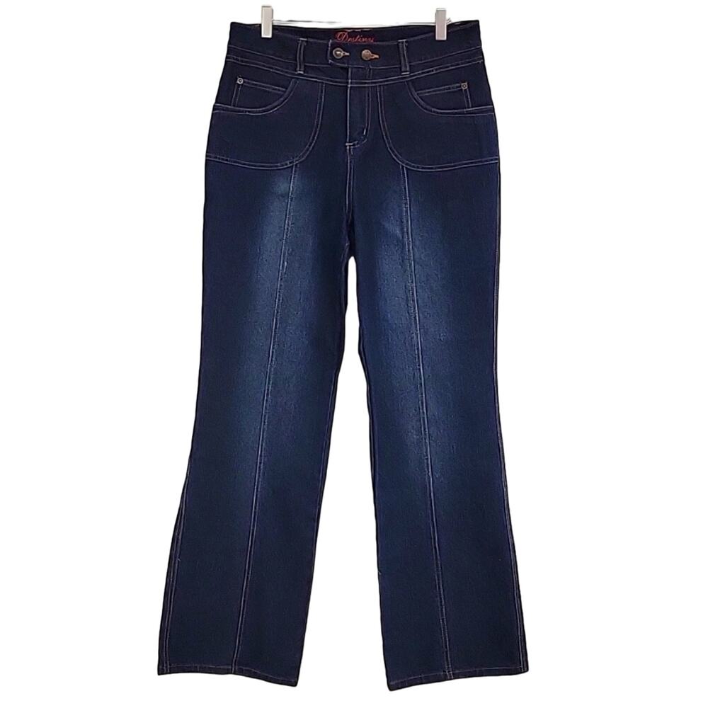Destiny Womens High Rise Bootcut Medium to Dark Denim Six Pocket Jeans Size 14